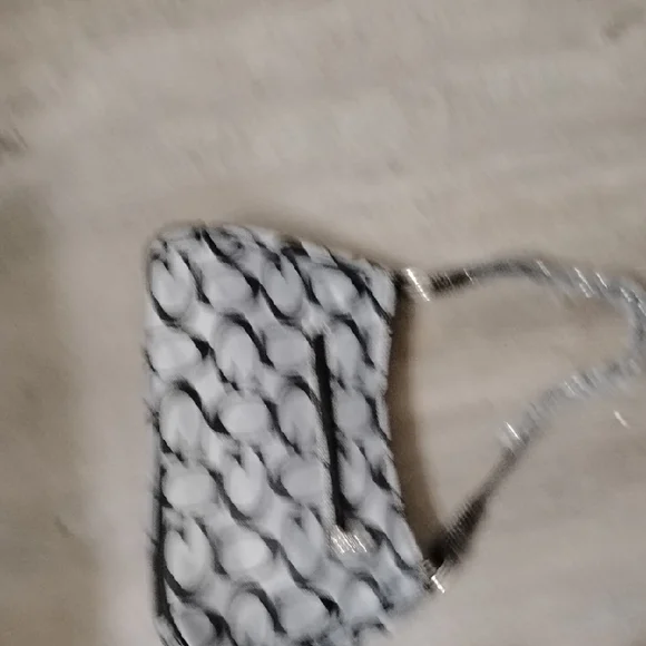 Guess Black and Gray Signature Canvas Shoulder Bag with Studded Flap - Picture 5 of 10